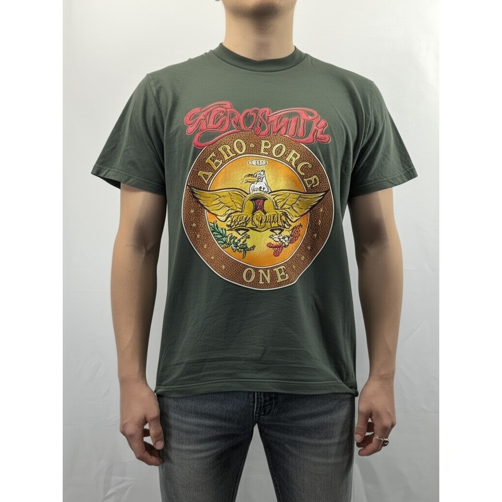 Aerosmith VTG Mens Green Cotton Aero Force One 1998-99 World Tour T Shirt Medium